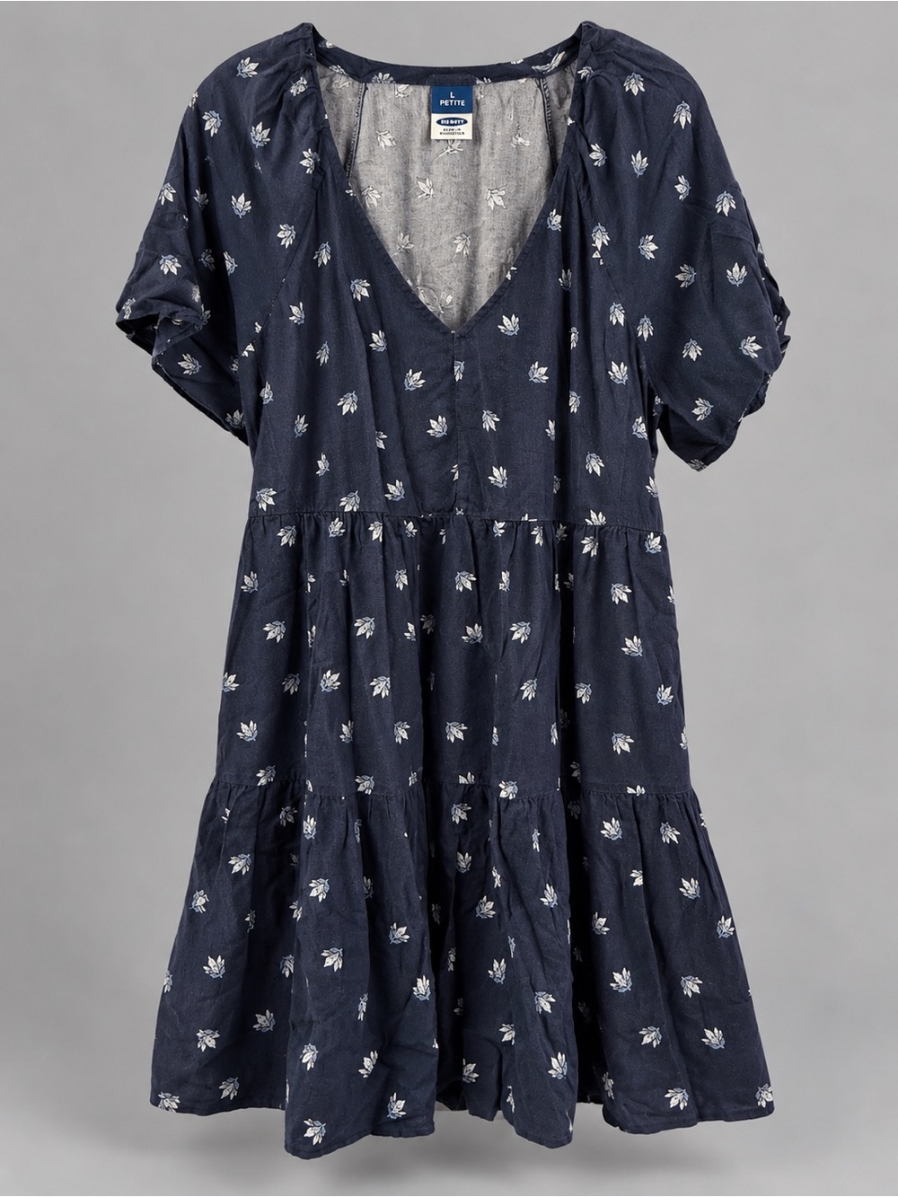 Old Navy Petite L Navy Floral Tiered Midi Dress V-Neck Boho